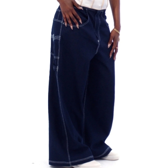 Telfar Wide-Leg High Waist Dark Blue Denim Pants Size 30